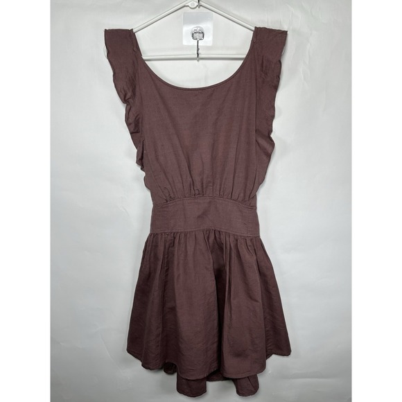 Women's Free People Erin Mini Dress Brown Ruffle Sleeveless Size S Linen Blend - Picture 1 of 9